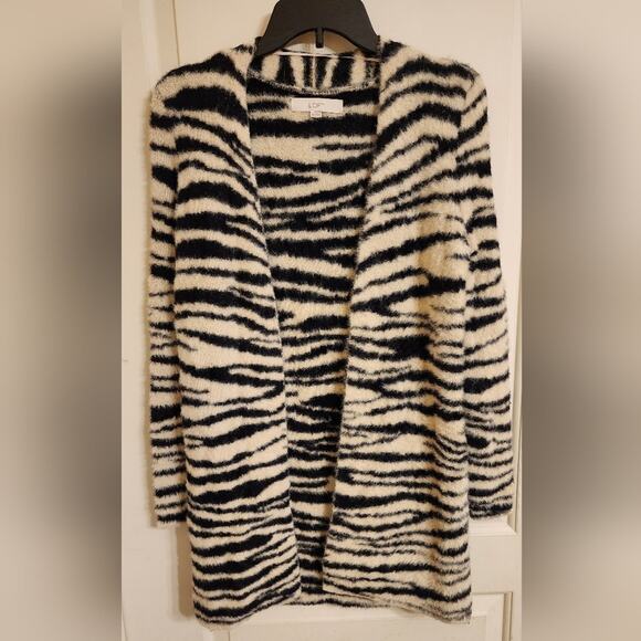 Soft Fuzzy Zebra Print Long Open Front Cardigan - Picture 1 of 8